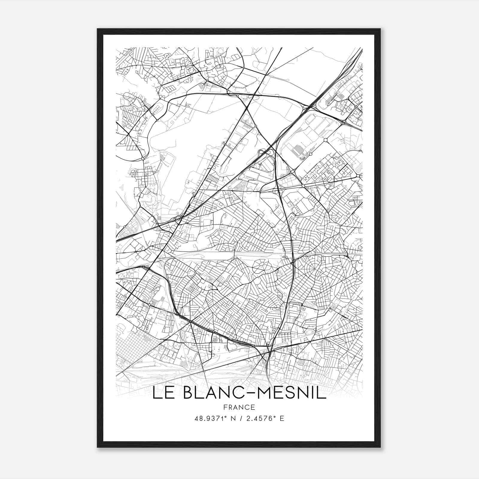 Le Blanc-Mesnil France Map Poster, Modern Home Decor Wall Art Print