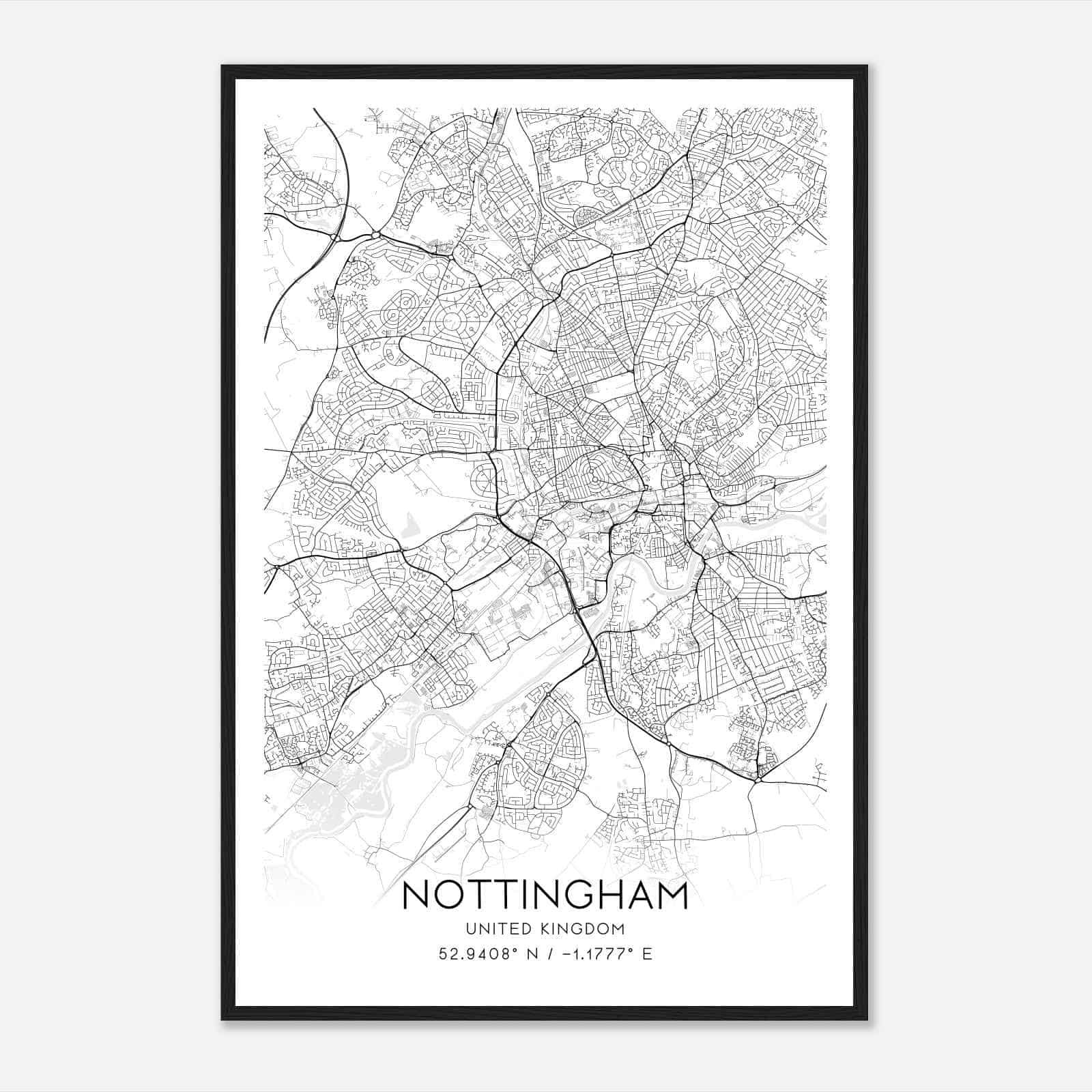 Nottingham United Kingdom Map Poster, Modern Home Decor Wall Art Print