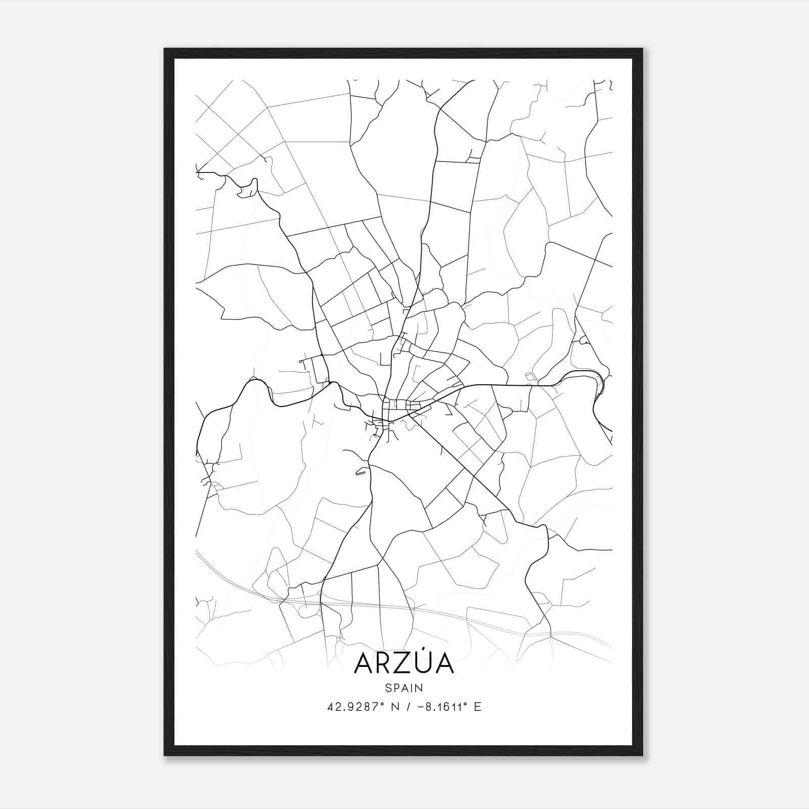 Arzua Spain Map Poster, Modern Home Decor Wall Art Print
