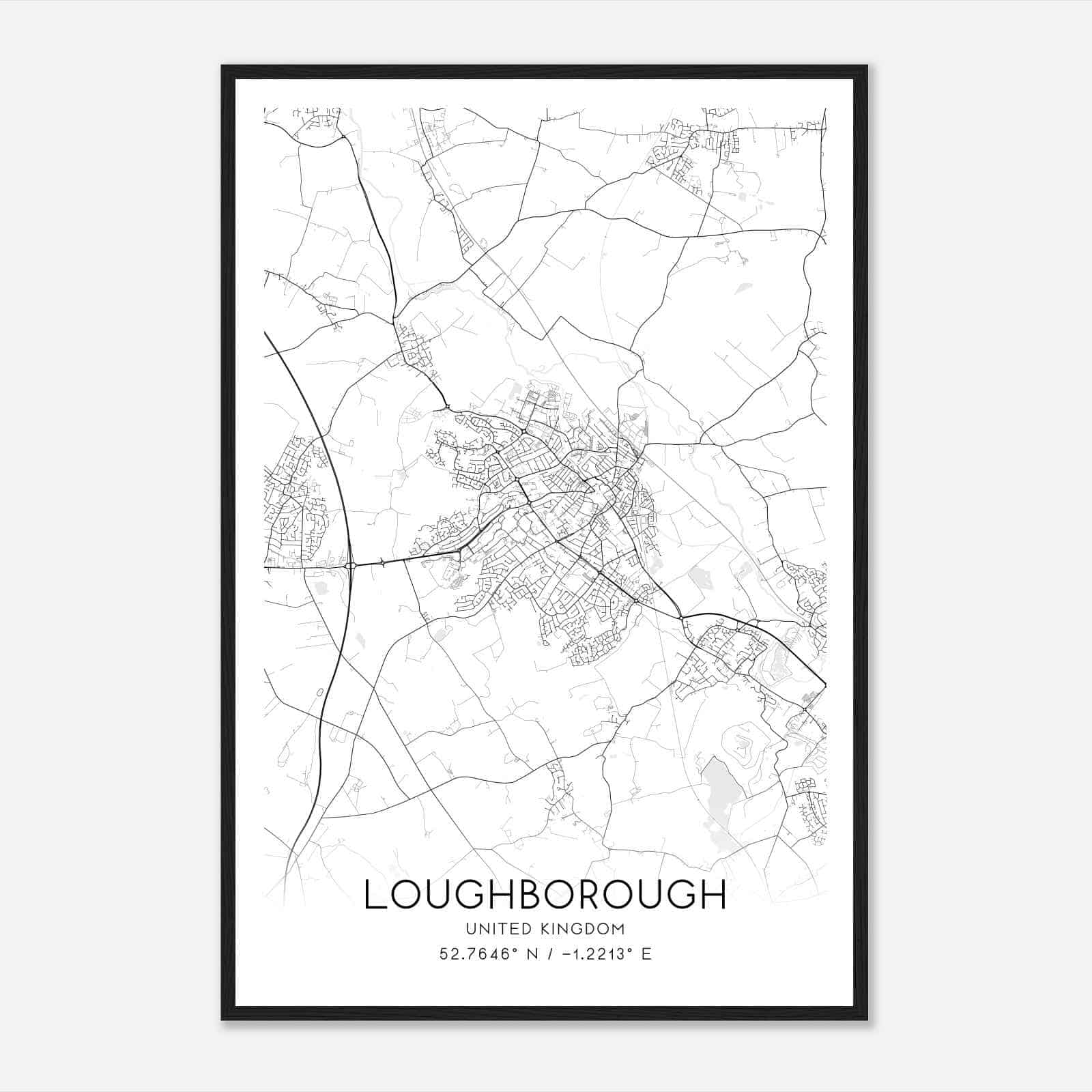 Loughborough United Kingdom Map Poster, Modern Home Decor Wall Art Print