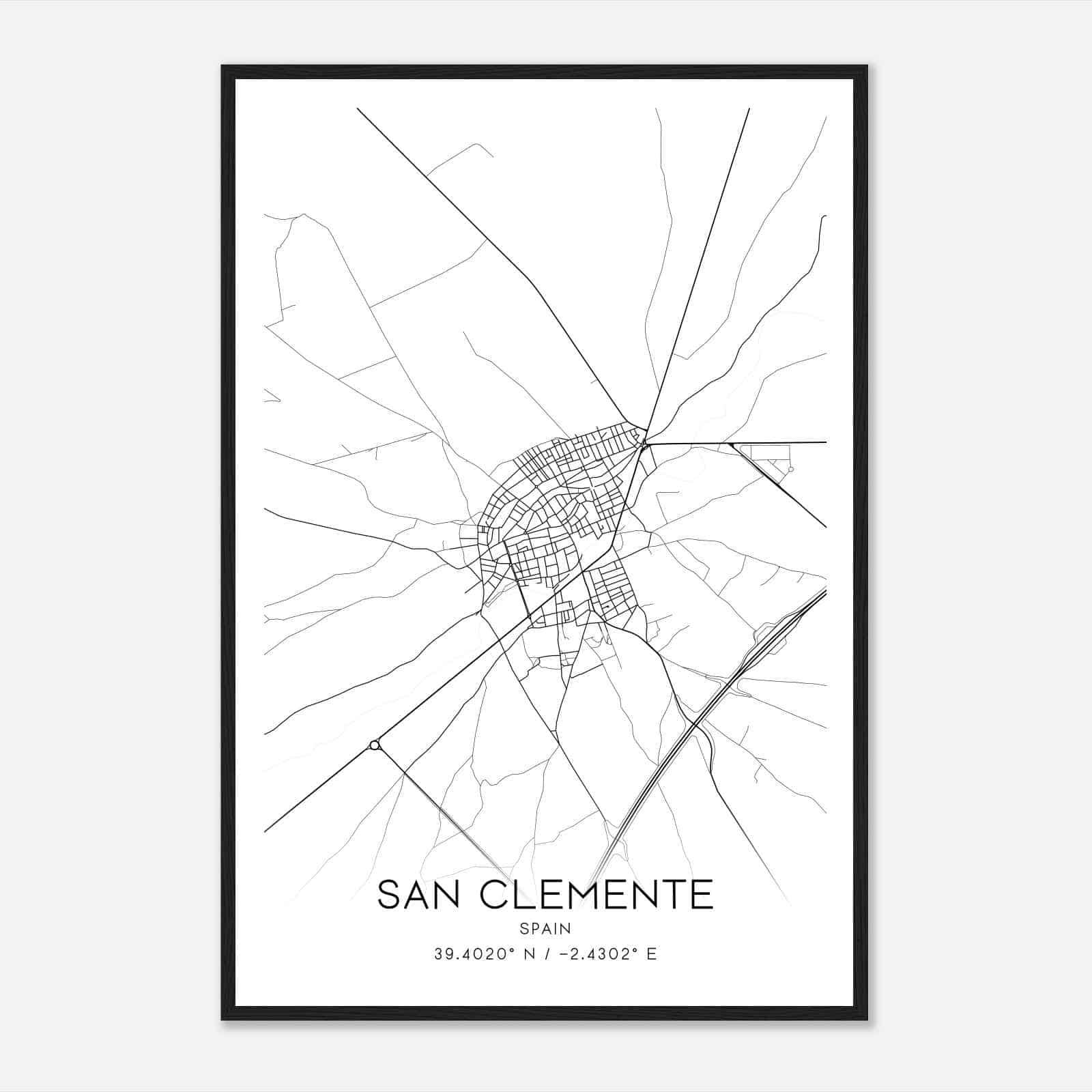 San Clemente Spain Map Poster, Modern Home Decor Wall Art Print