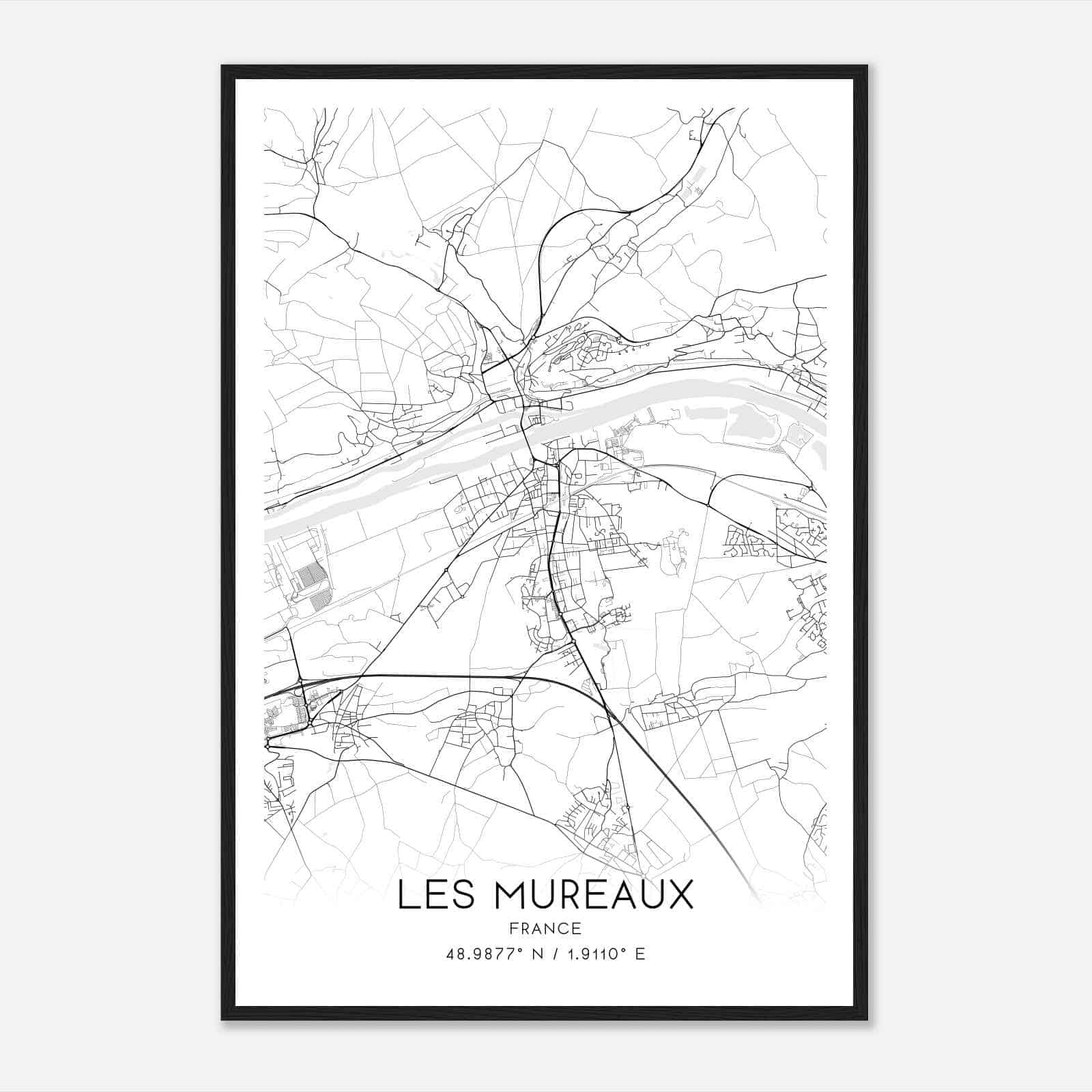 Les Mureaux France Map Poster, Modern Home Decor Wall Art Print