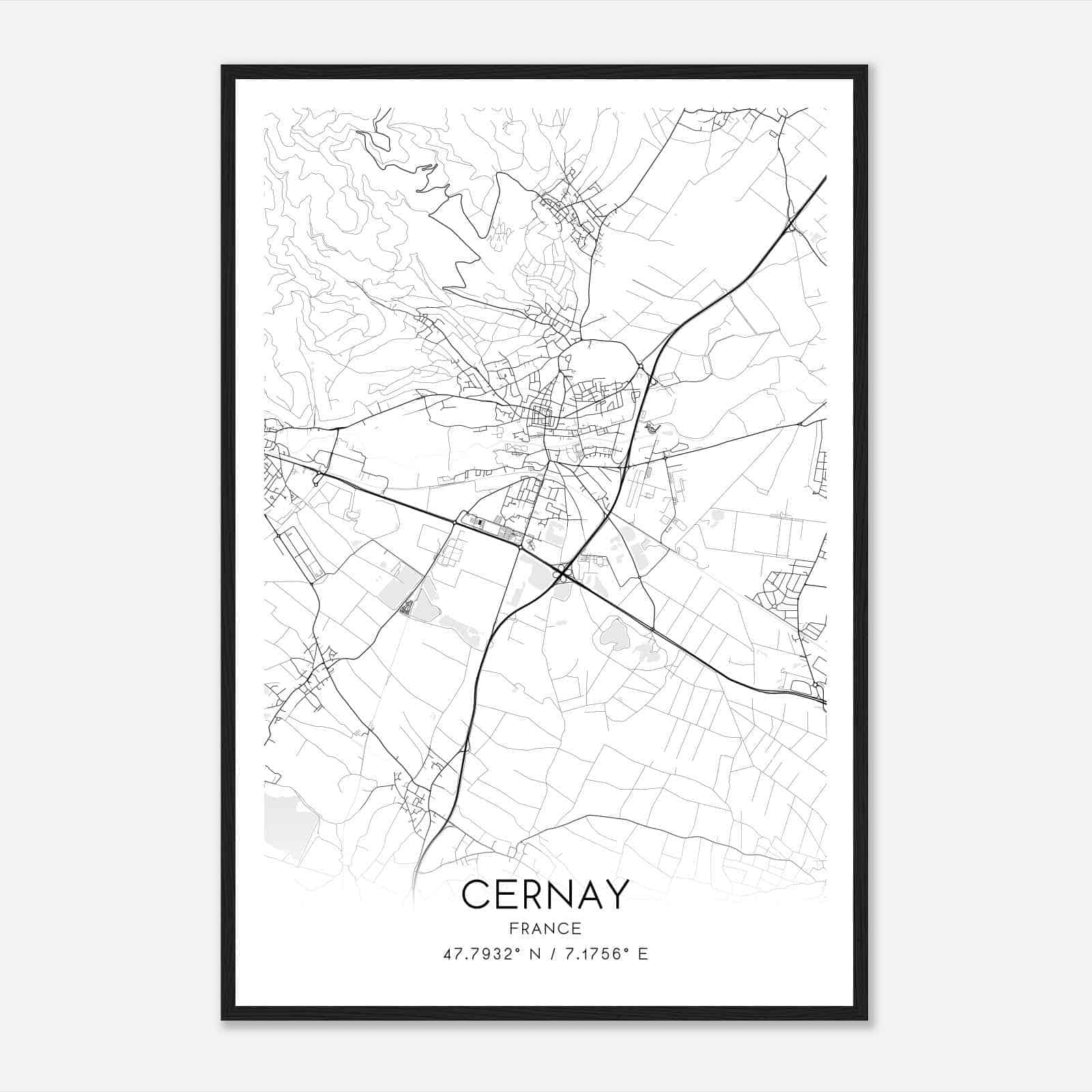Cernay France Map Poster, Modern Home Decor Wall Art Print