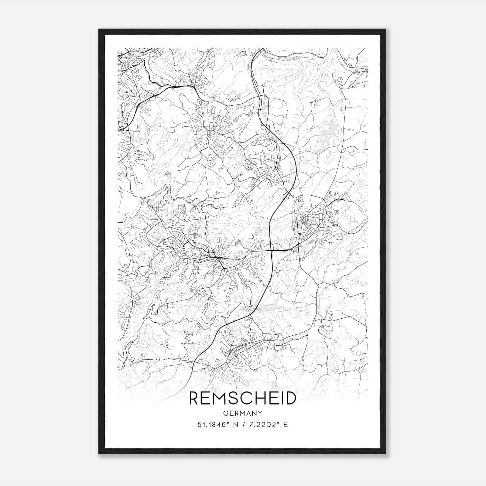 Remscheid Germany Map Poster, Modern Home Decor Wall Art Print