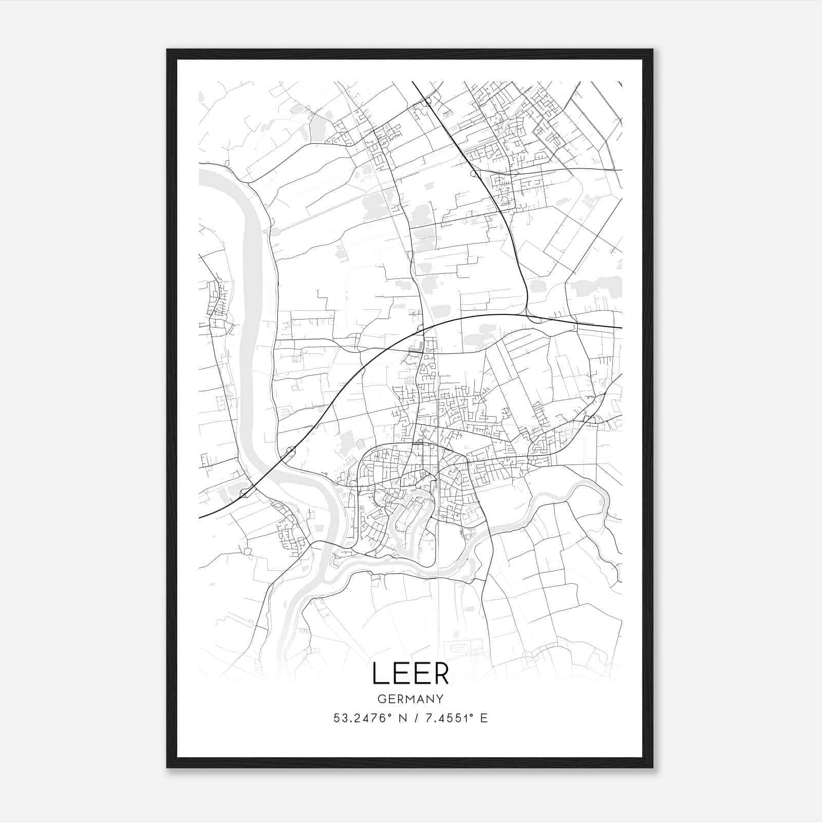 Leer Germany Map Poster, Modern Home Decor Wall Art Print