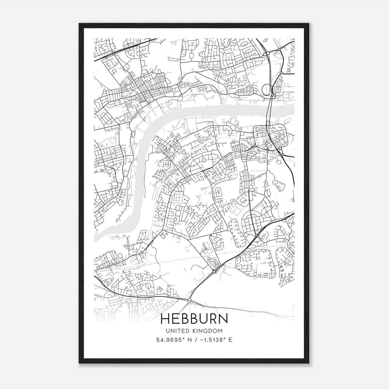 Hebburn United Kingdom Map Poster, Modern Home Decor Wall Art Print