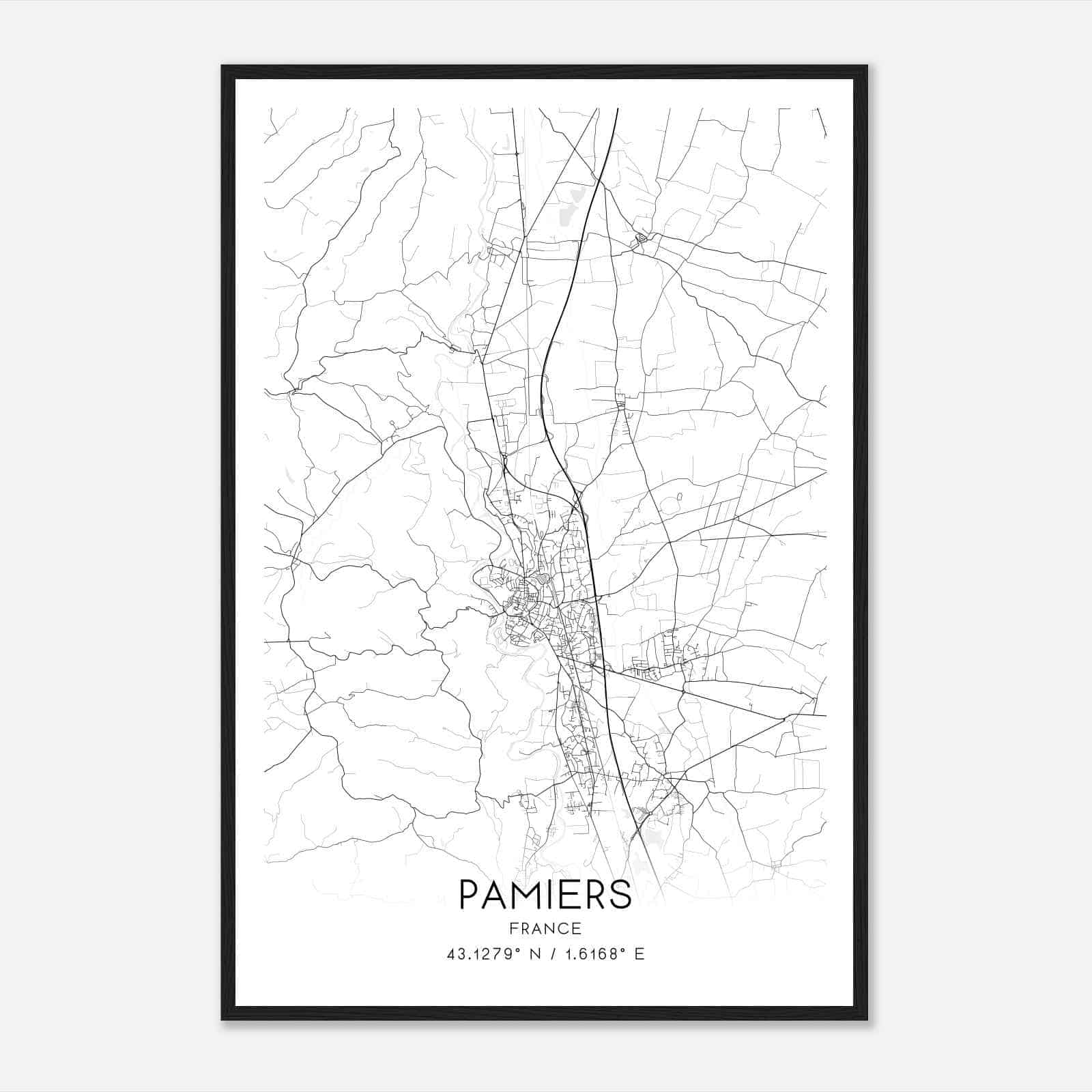 Pamiers France Map Poster, Modern Home Decor Wall Art Print