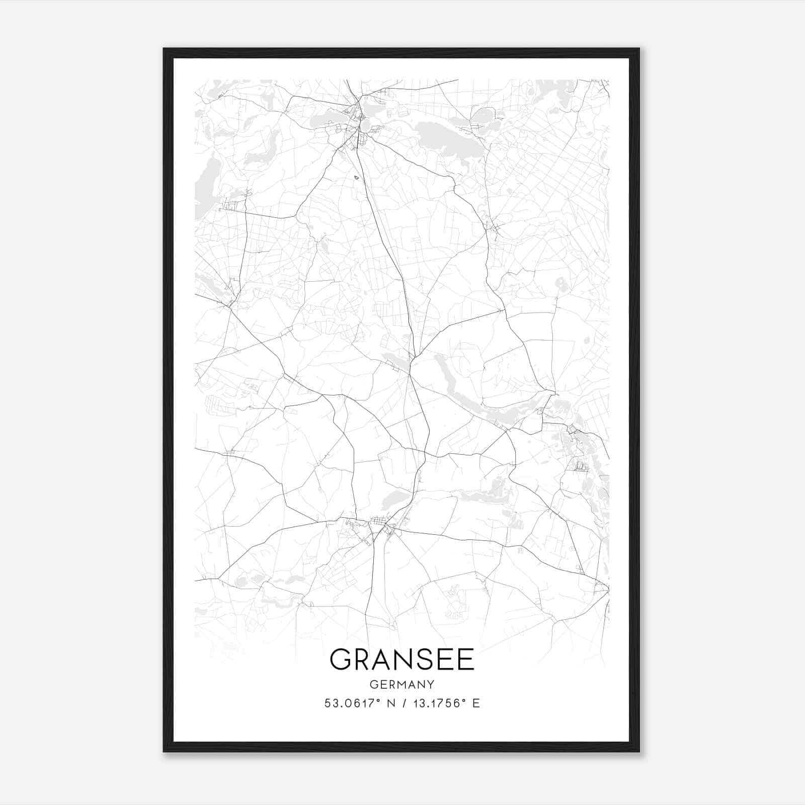 Gransee Germany Map Poster, Modern Home Decor Wall Art Print