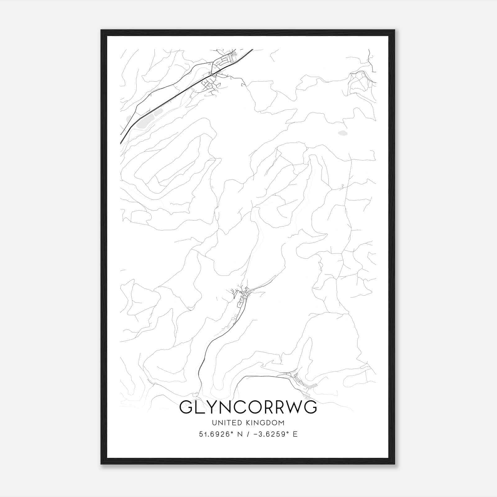 Glyncorrwg United Kingdom Map Poster, Modern Home Decor Wall Art Print