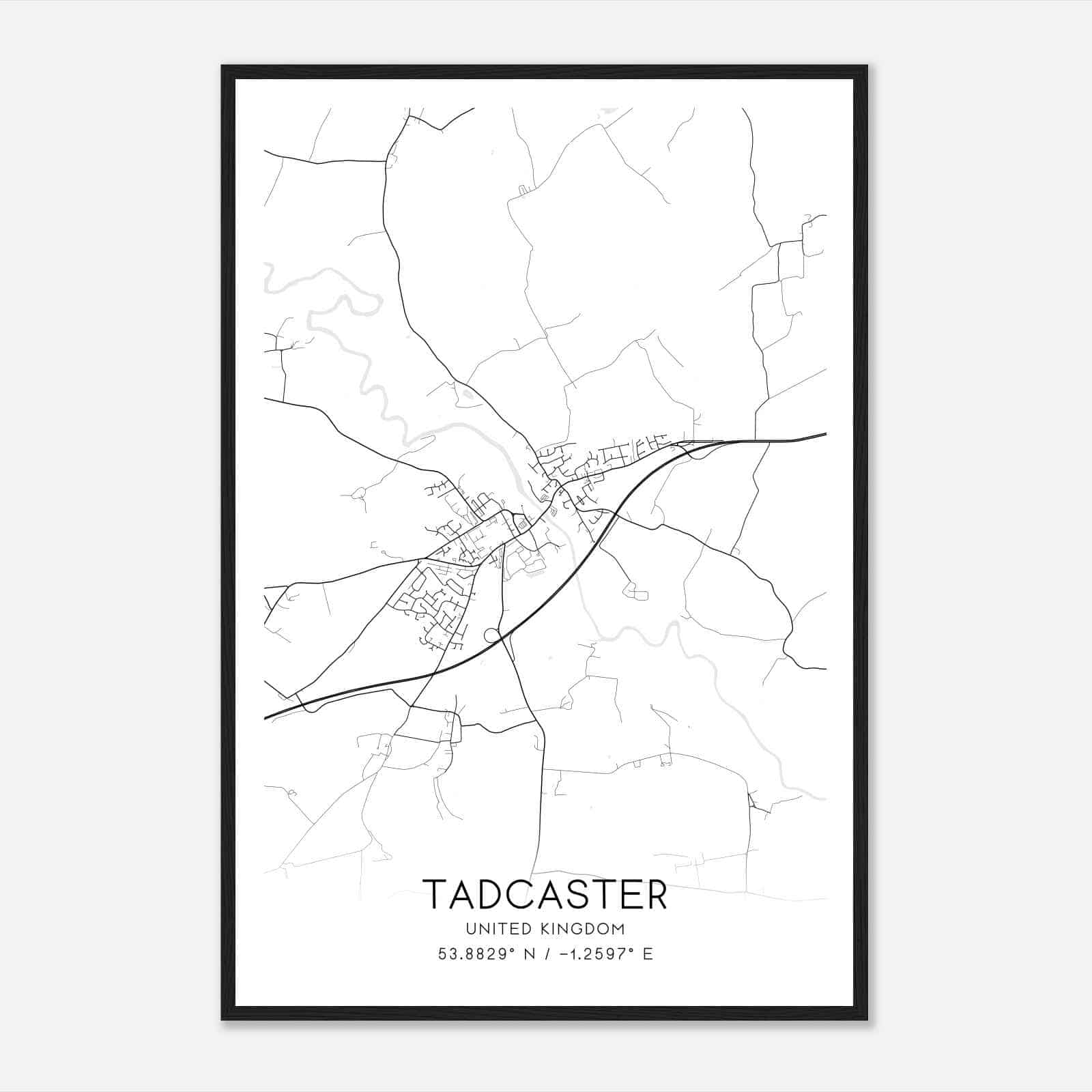 Tadcaster United Kingdom Map Poster, Modern Home Decor Wall Art Print