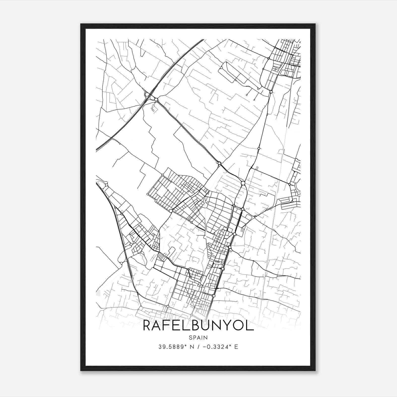 Rafelbunol Spain Map Poster, Modern Home Decor Wall Art Print