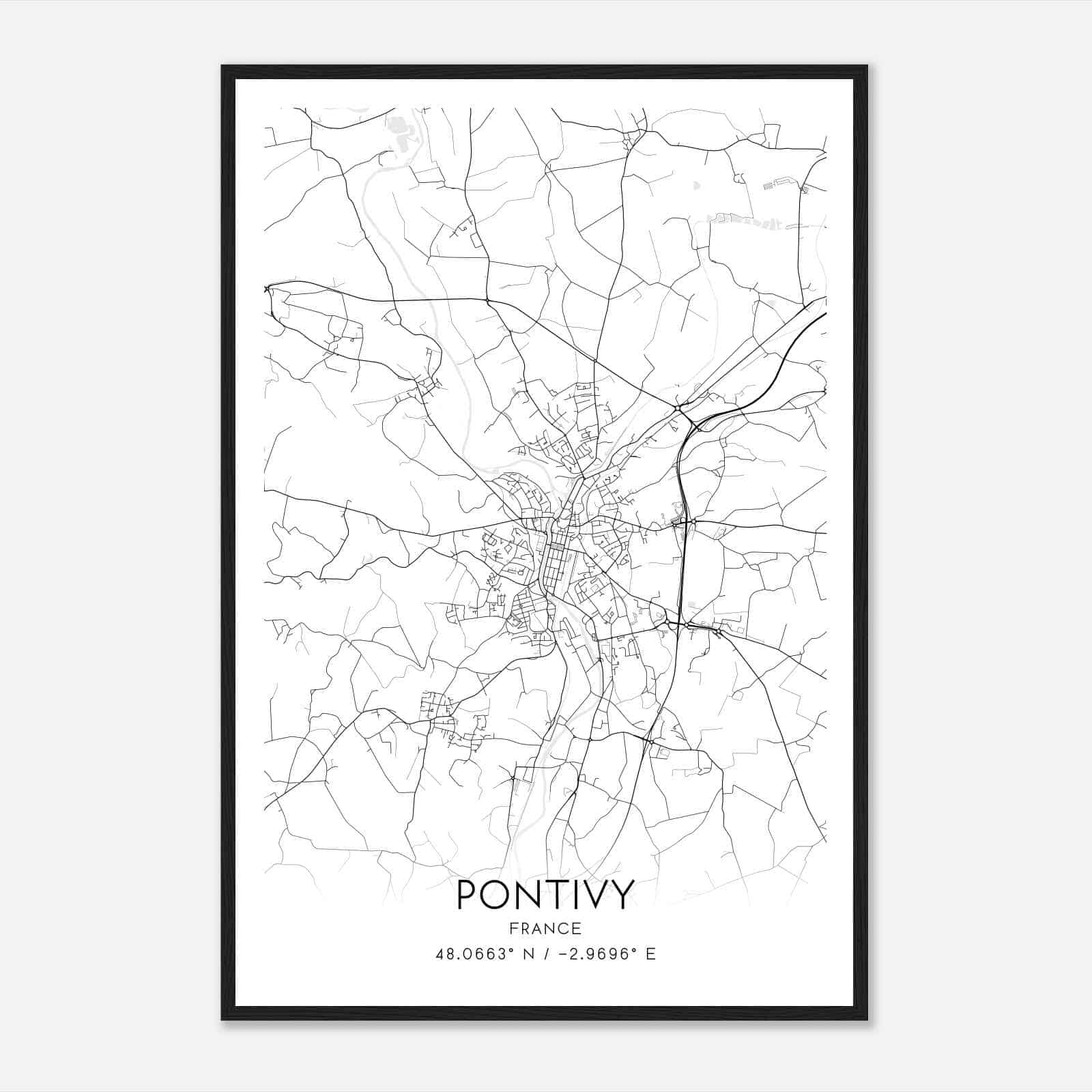 Pontivy France Map Poster, Modern Home Decor Wall Art Print