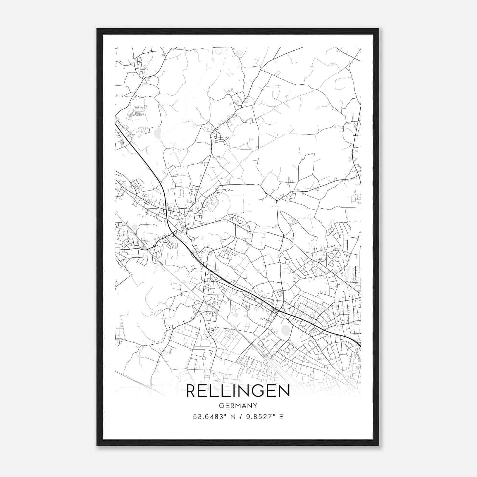 Rellingen Germany Map Poster, Modern Home Decor Wall Art Print