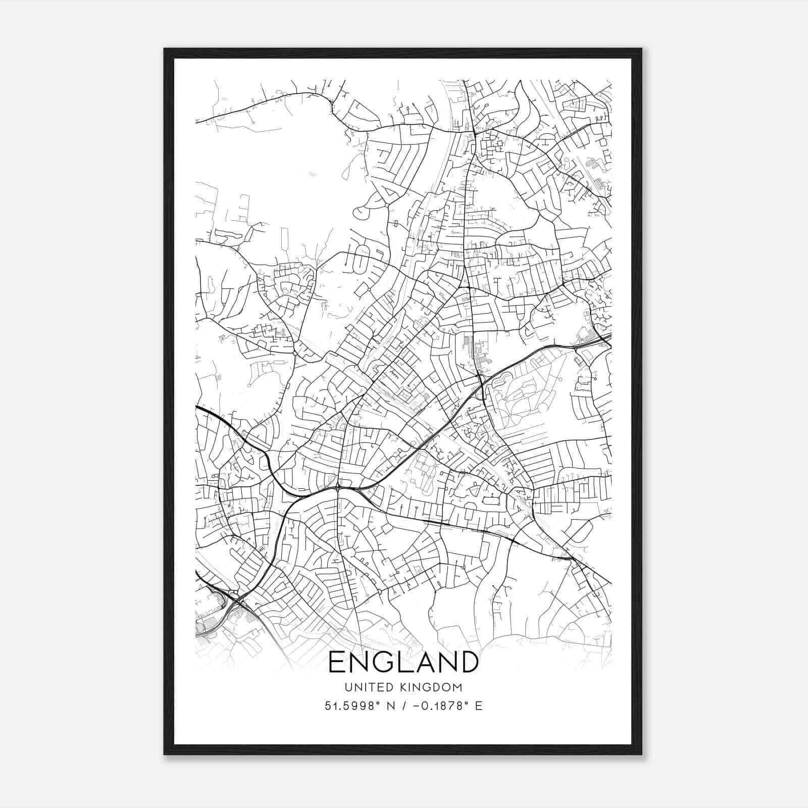 Finchley United Kingdom Map Poster, Modern Home Decor Wall Art Print