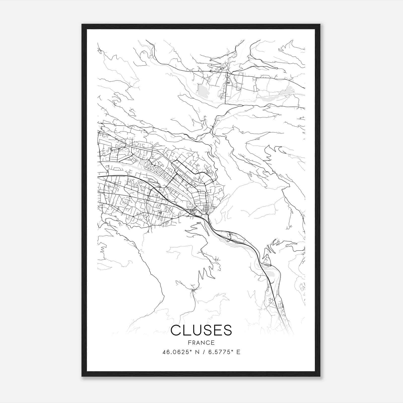 Cluses France Map Poster, Modern Home Decor Wall Art Print