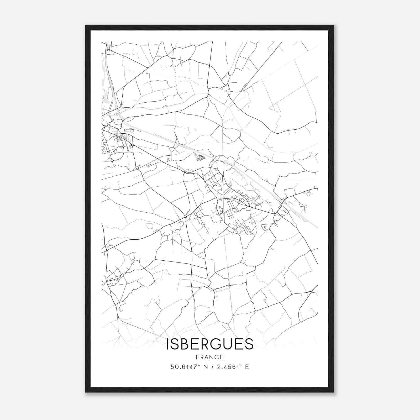 Isbergues France Map Poster, Modern Home Decor Wall Art Print