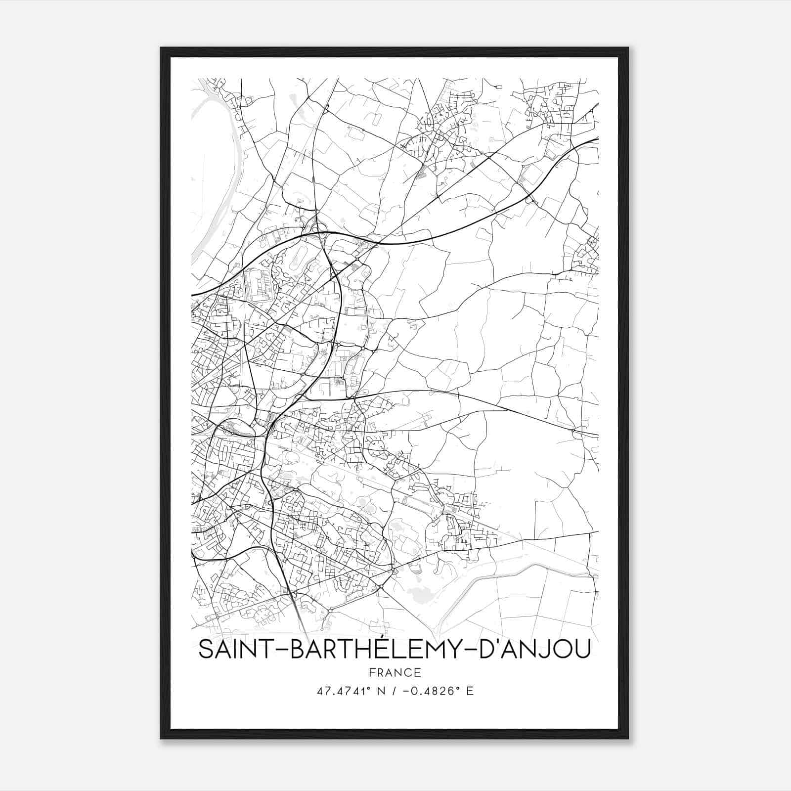 Saint-Barthelemy-d’Anjou France Map Poster, Modern Home Decor Wall Art Print