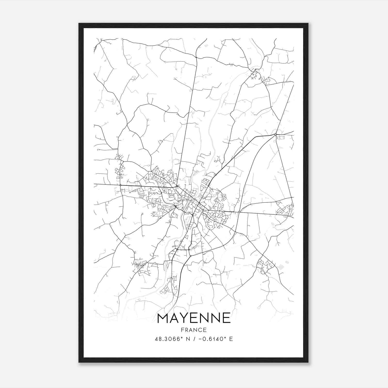 Mayenne France Map Poster, Modern Home Decor Wall Art Print