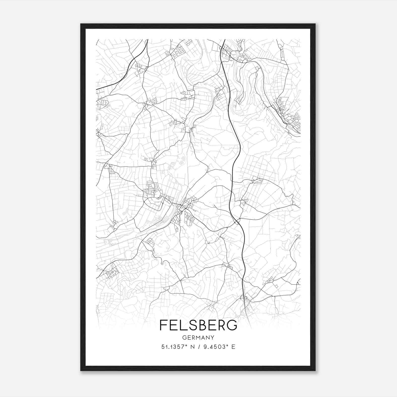 Felsberg Germany Map Poster, Modern Home Decor Wall Art Print