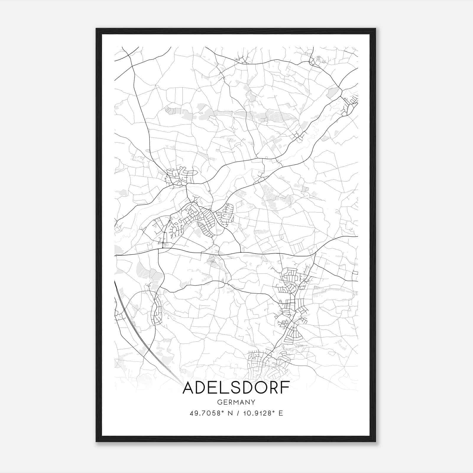Adelsdorf Germany Map Poster, Modern Home Decor Wall Art Print
