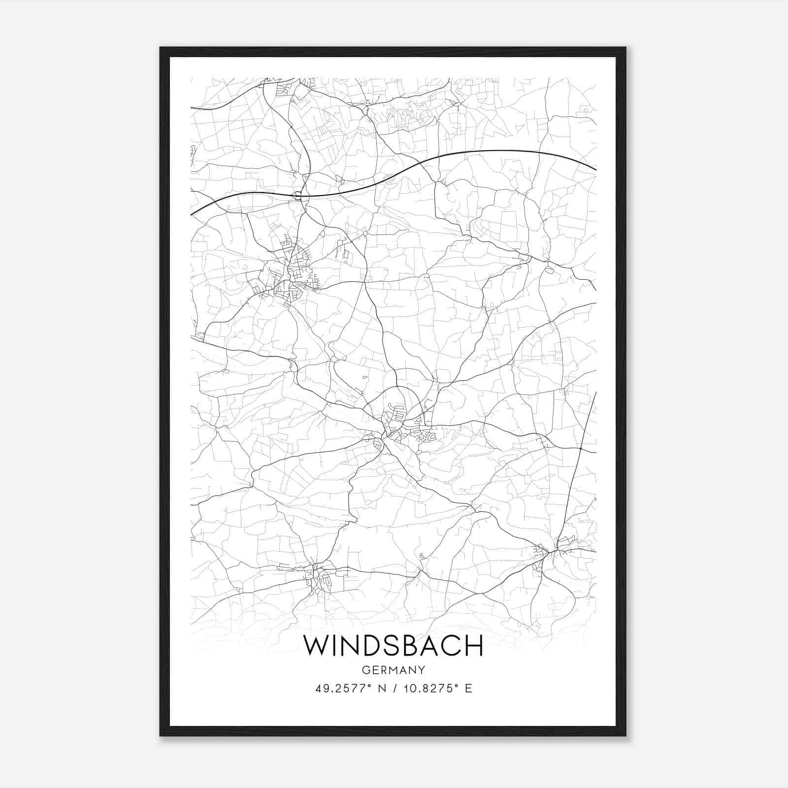 Windsbach Germany Map Poster, Modern Home Decor Wall Art Print