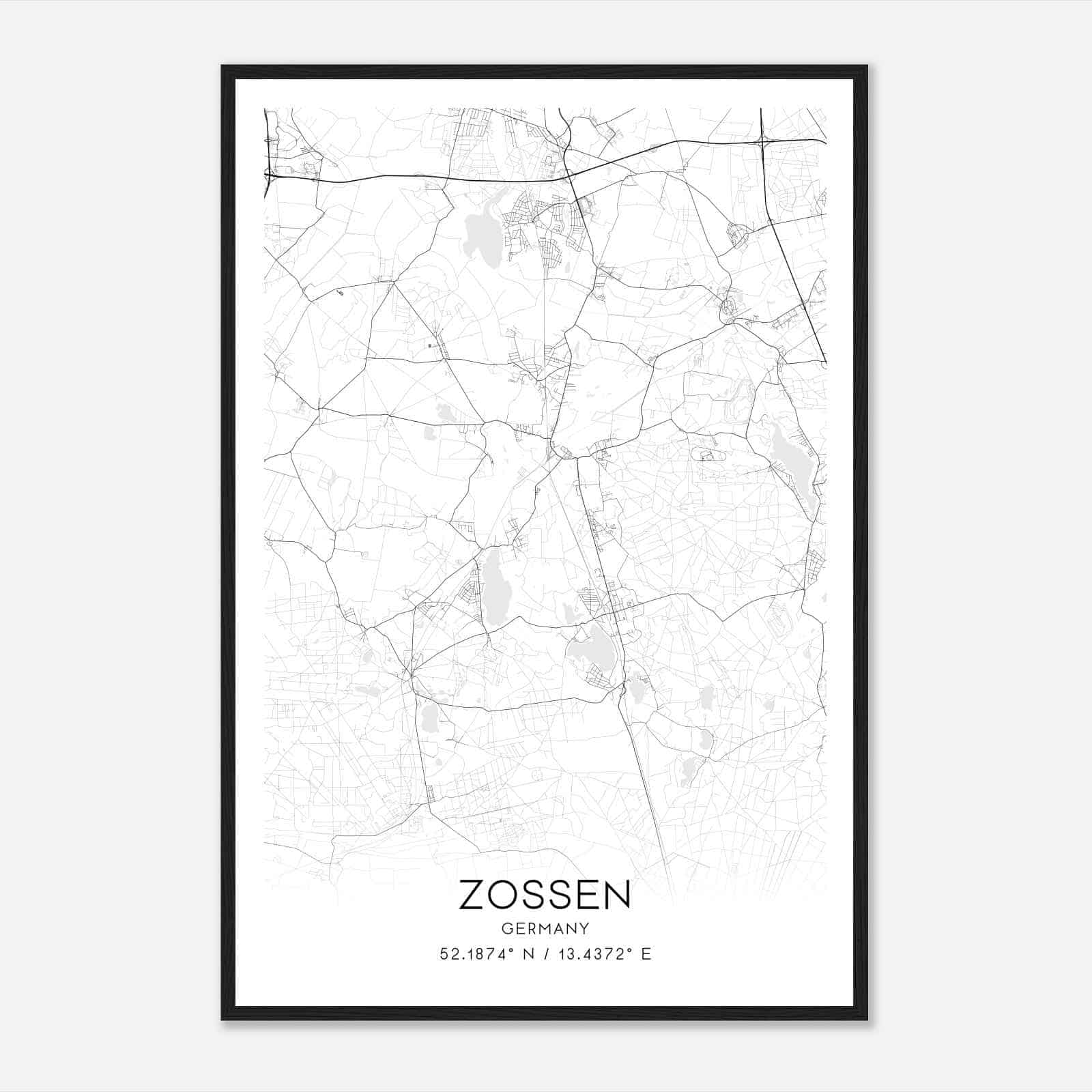 Zossen Germany Map Poster, Modern Home Decor Wall Art Print