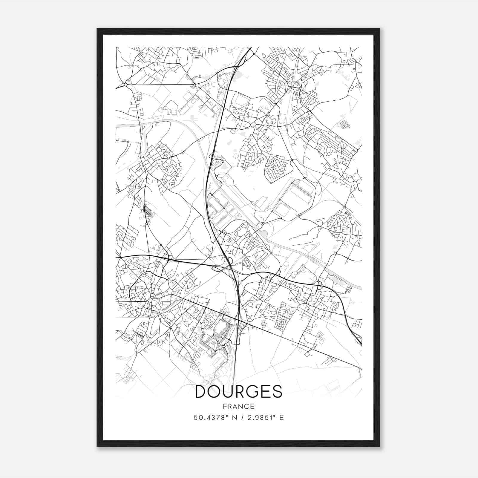 Dourges France Map Poster, Modern Home Decor Wall Art Print