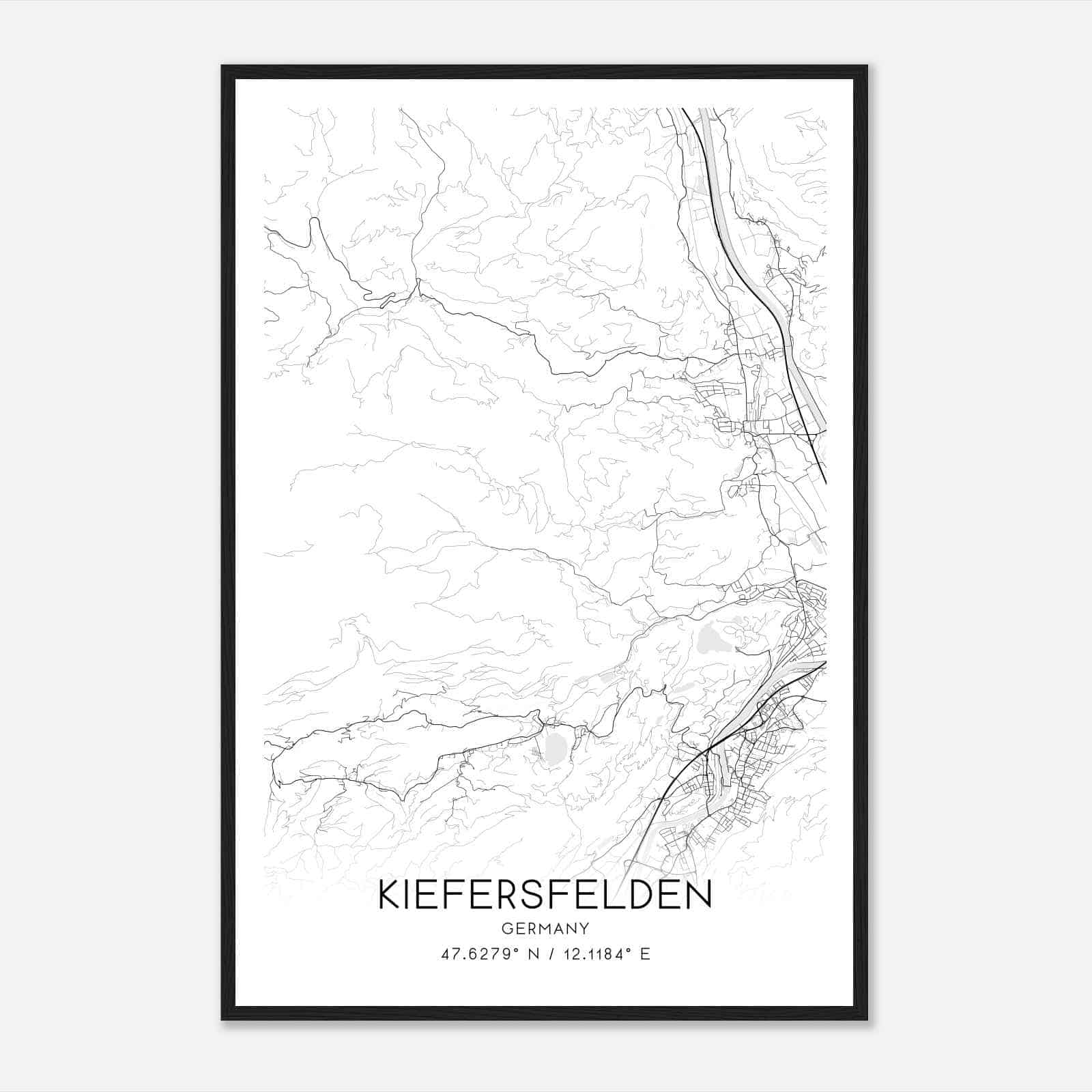 Kiefersfelden Germany Map Poster, Modern Home Decor Wall Art Print