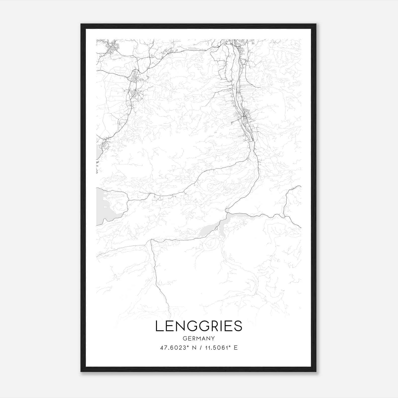 Lenggries Germany Map Poster, Modern Home Decor Wall Art Print
