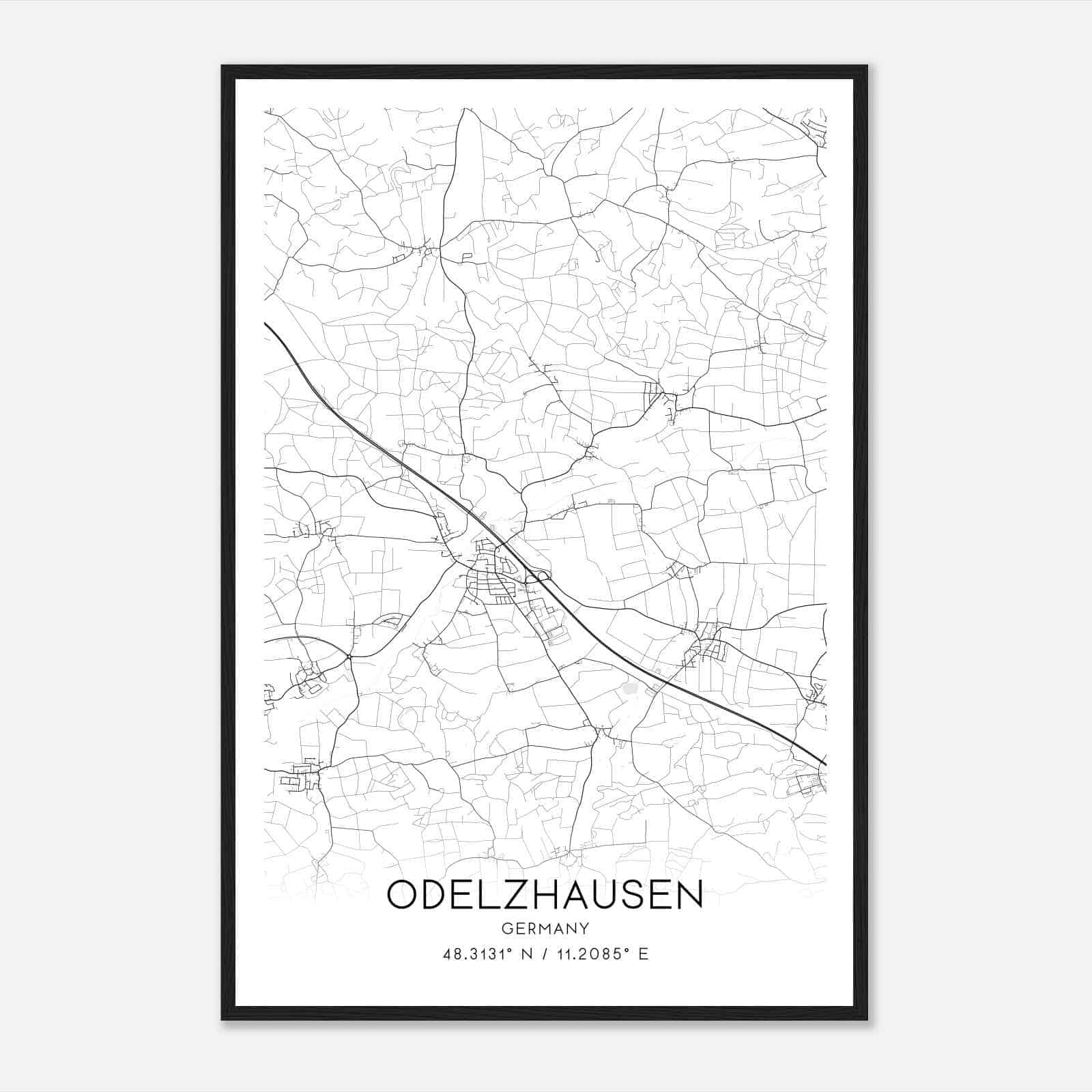 Odelzhausen Germany Map Poster, Modern Home Decor Wall Art Print