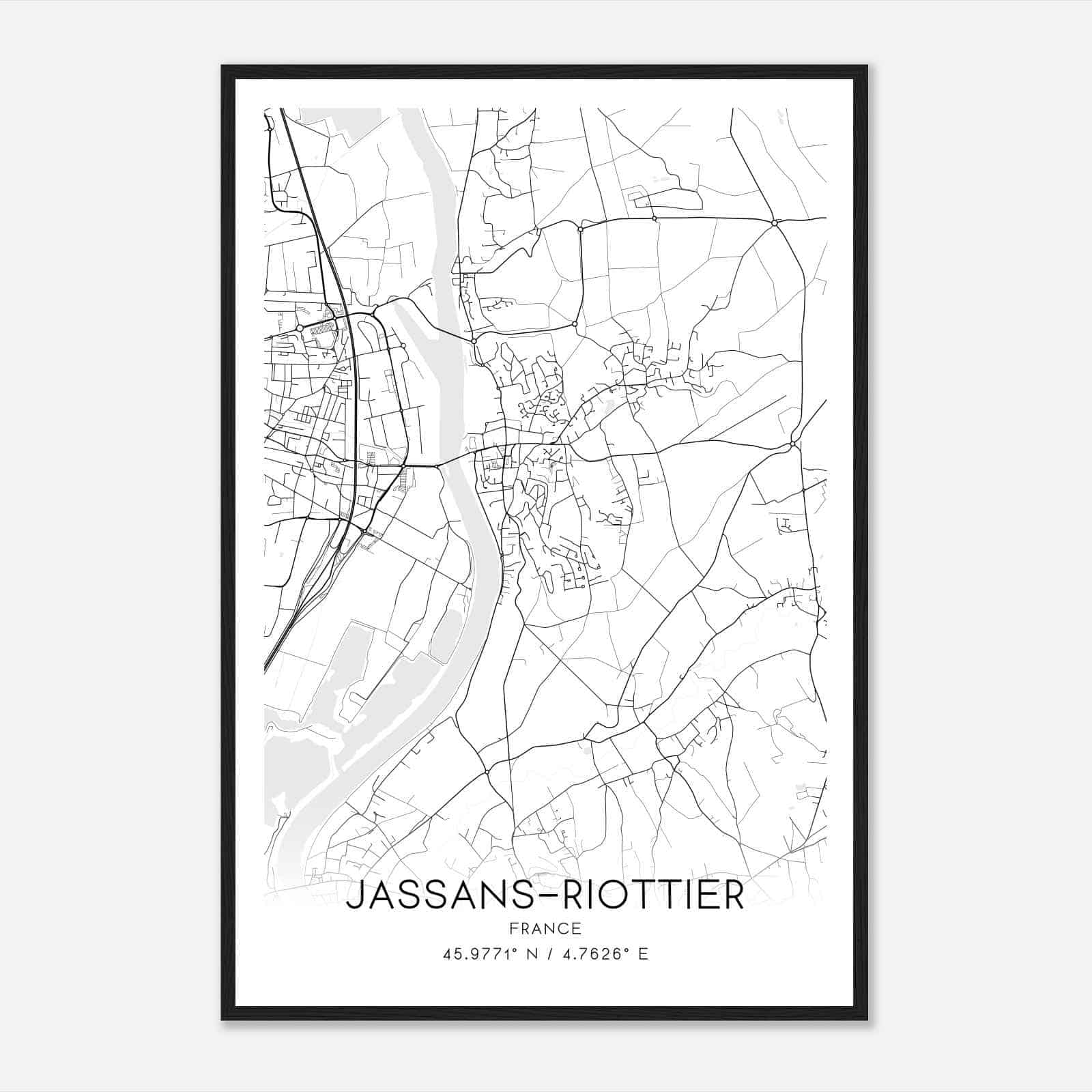 Jassans-Riottier France Map Poster, Modern Home Decor Wall Art Print