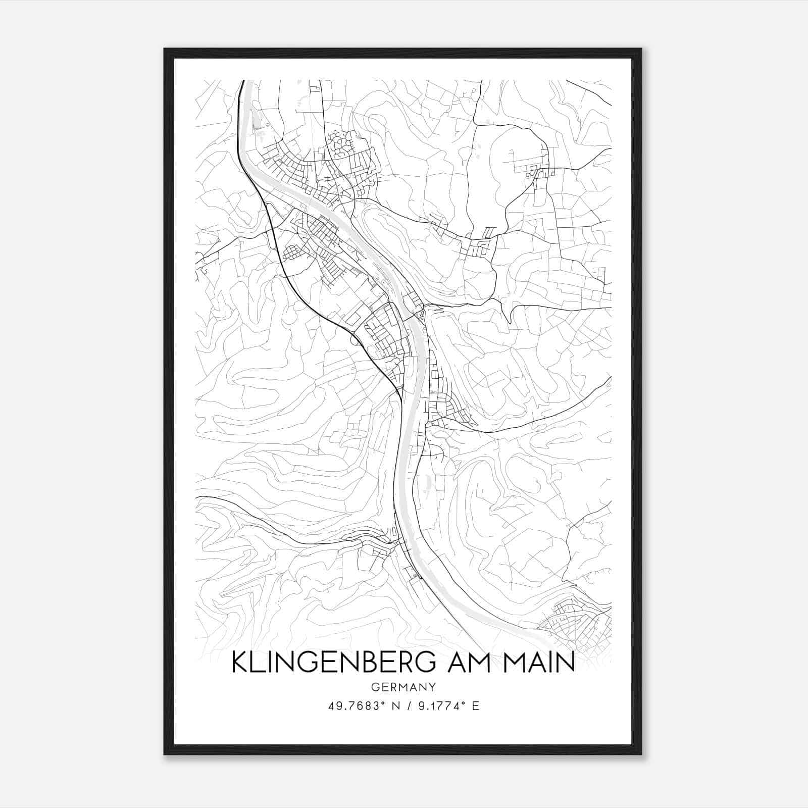 Klingenberg am Main Germany Map Poster, Modern Home Decor Wall Art Print