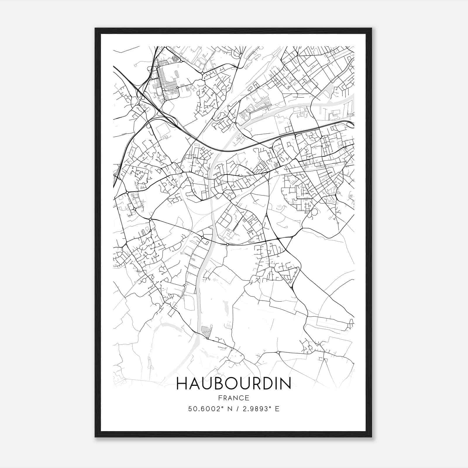 Haubourdin France Map Poster, Modern Home Decor Wall Art Print