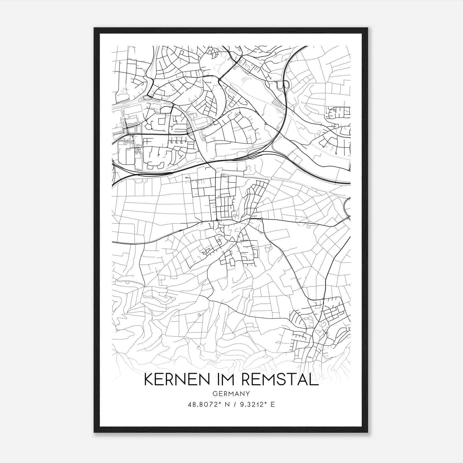 Rommelshausen Germany Map Poster, Modern Home Decor Wall Art Print