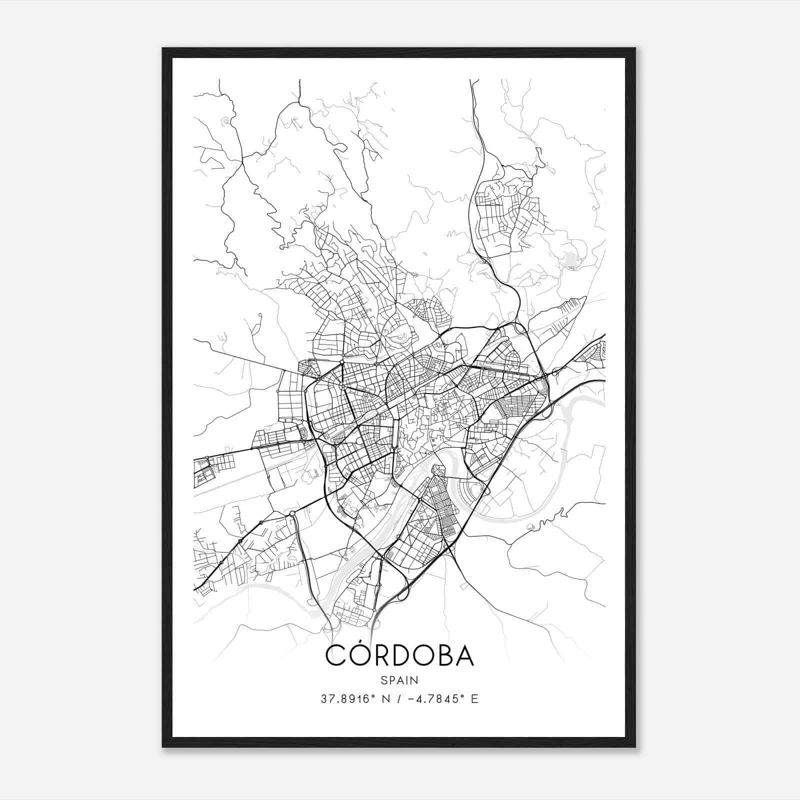 Cordoba Spain Map Poster, Modern Home Decor Wall Art Print