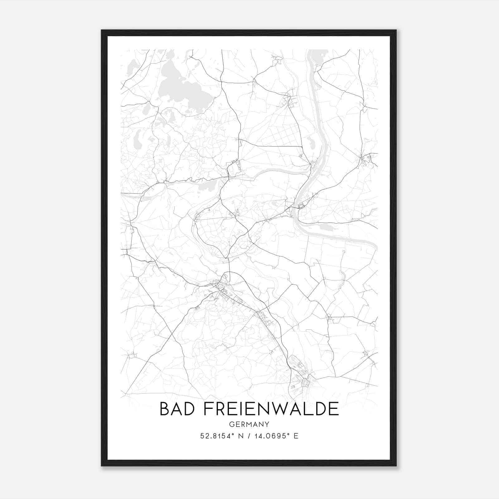Bad Freienwalde Germany Map Poster, Modern Home Decor Wall Art Print
