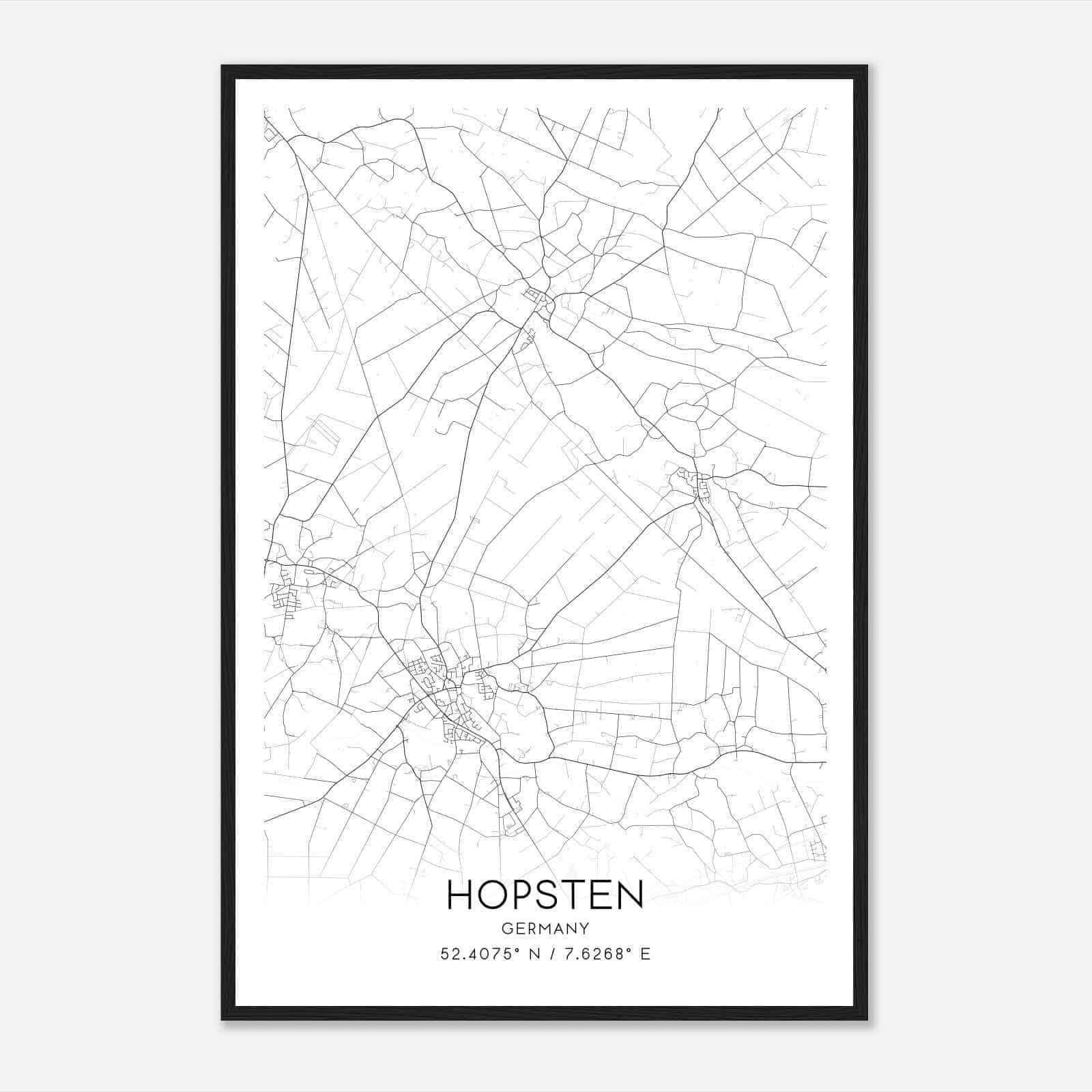 Hopsten Germany Map Poster, Modern Home Decor Wall Art Print