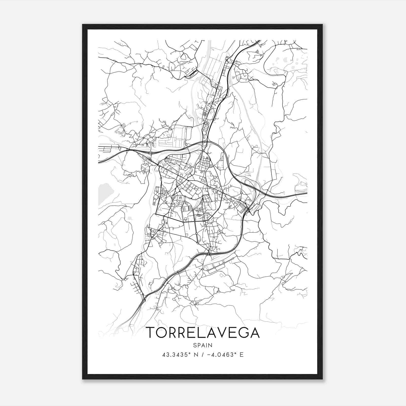 Torrelavega Spain Map Poster, Modern Home Decor Wall Art Print