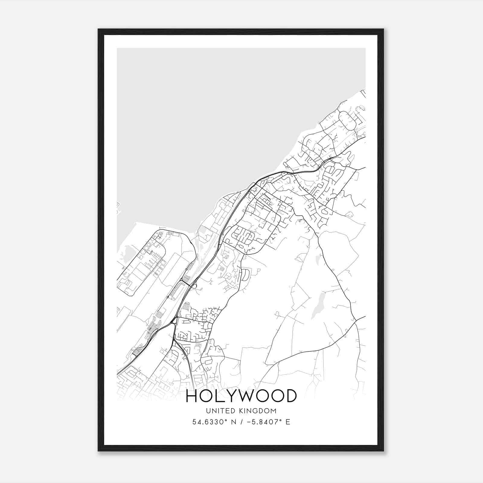 Holywood United Kingdom Map Poster, Modern Home Decor Wall Art Print