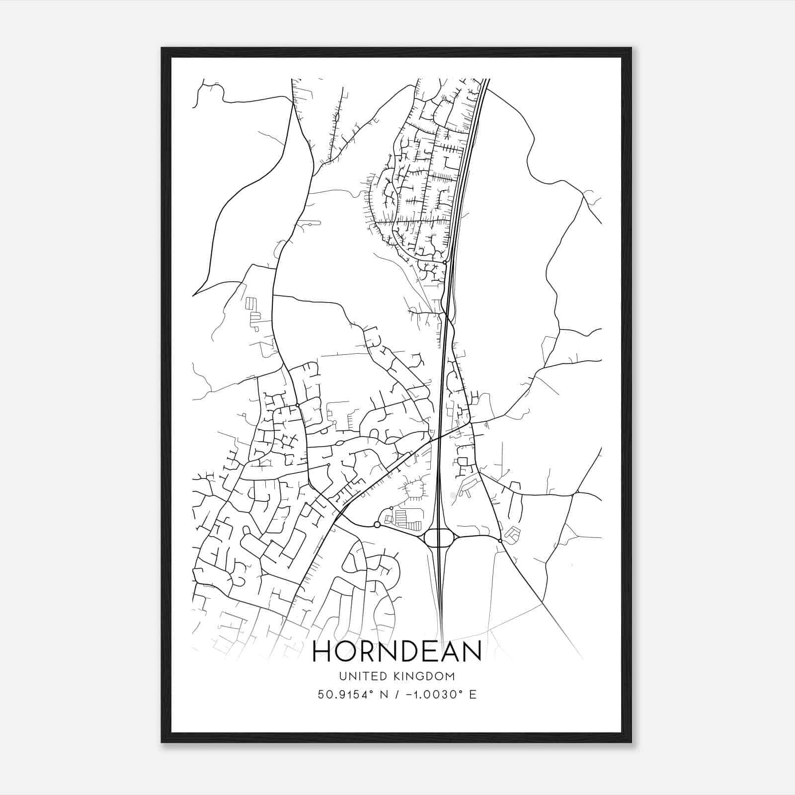 Horndean United Kingdom Map Poster, Modern Home Decor Wall Art Print