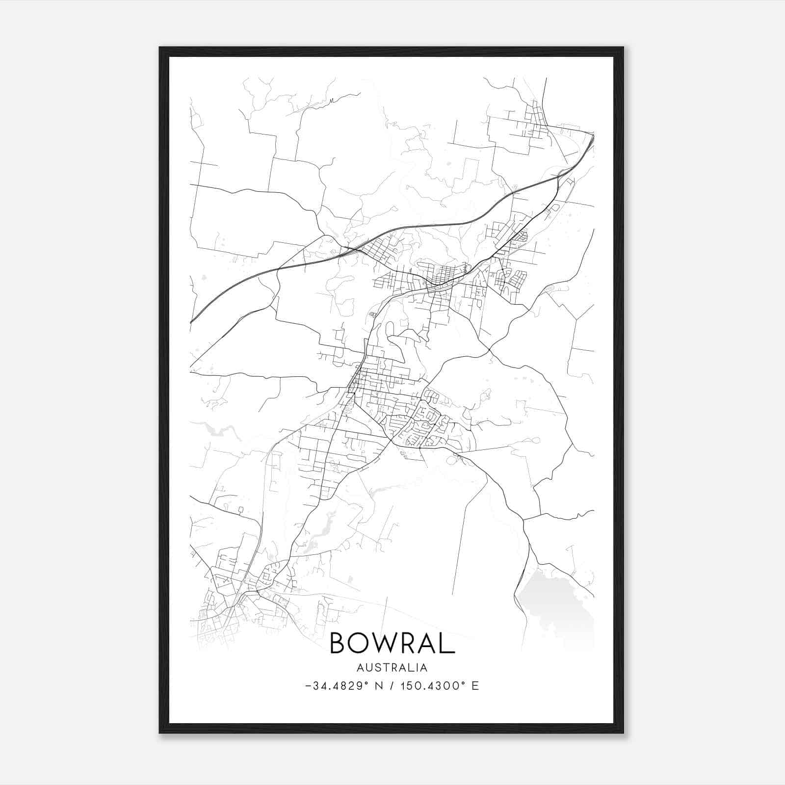 Bowral Australia Map Poster, Modern Home Decor Wall Art Print