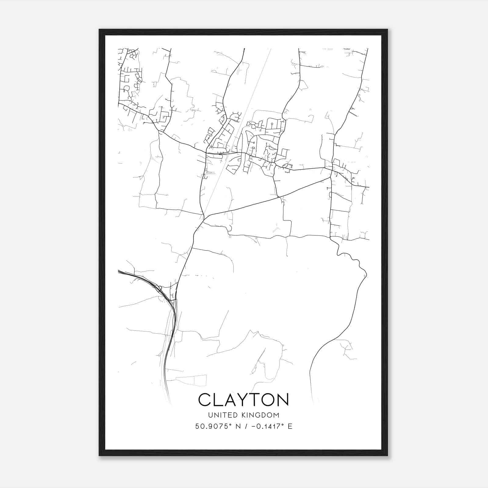 Clayton United Kingdom Map Poster, Modern Home Decor Wall Art Print
