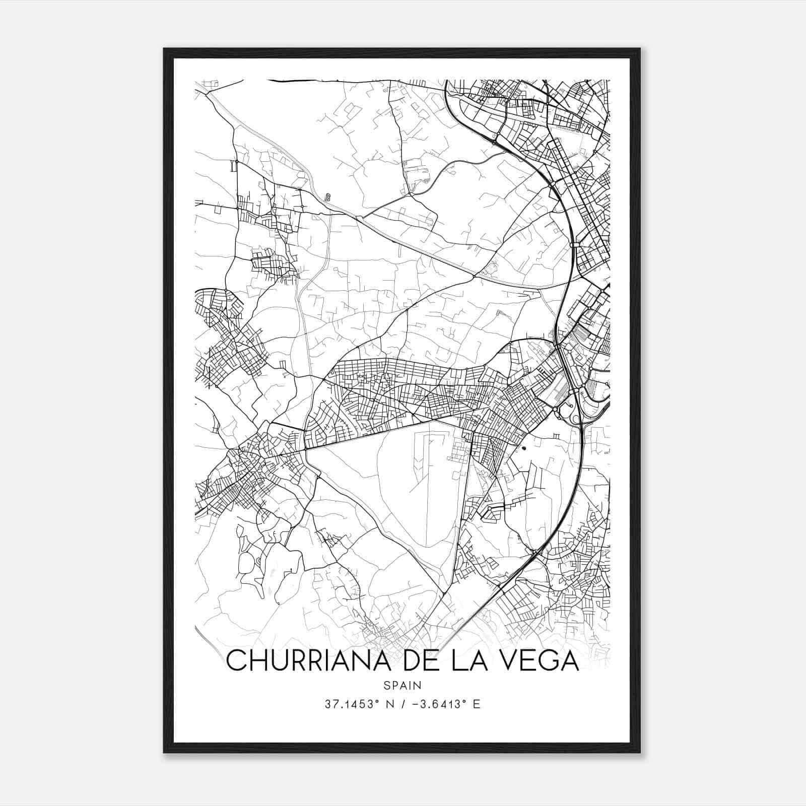 Churriana de la Vega Spain Map Poster, Modern Home Decor Wall Art Print