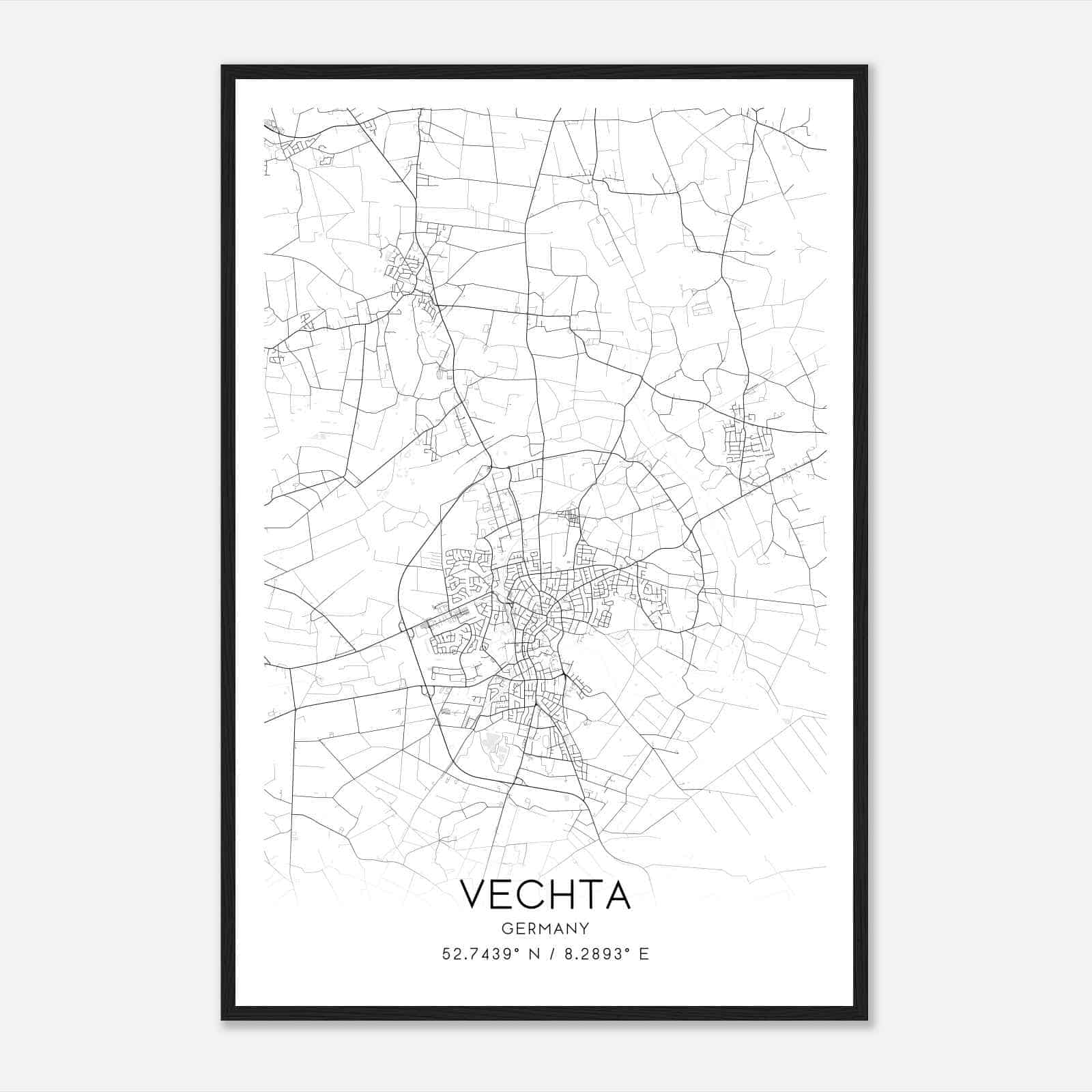 Vechta Germany Map Poster, Modern Home Decor Wall Art Print