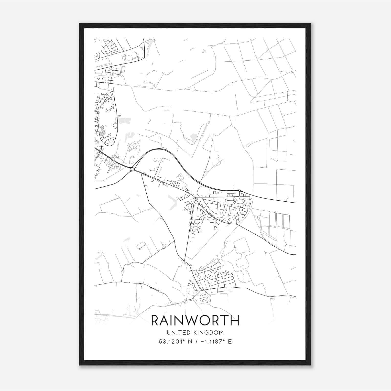Rainworth United Kingdom Map Poster, Modern Home Decor Wall Art Print