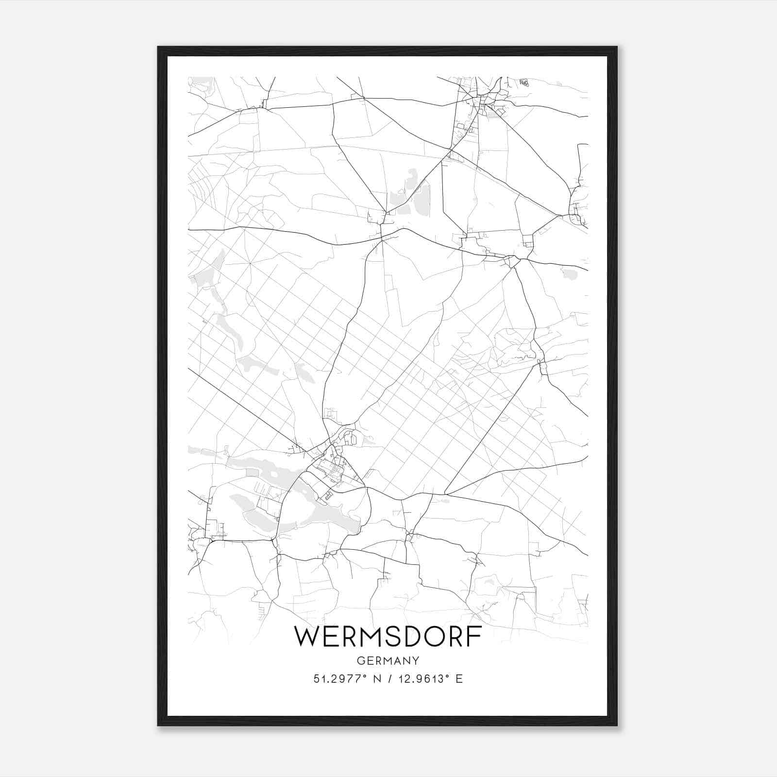 Wermsdorf Germany Map Poster, Modern Home Decor Wall Art Print