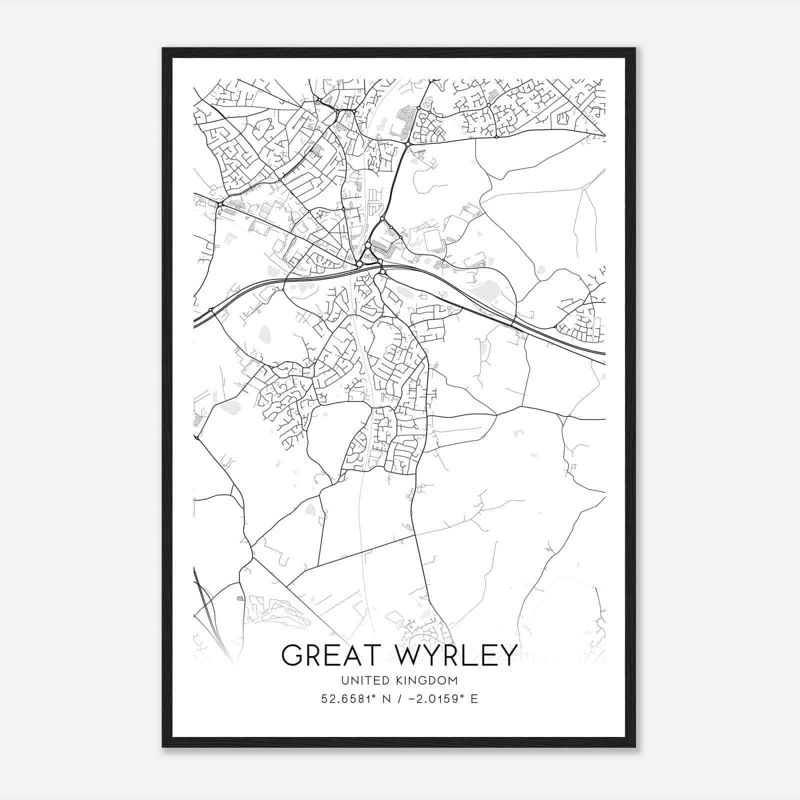 Great Wyrley United Kingdom Map Poster, Modern Home Decor Wall Art Print