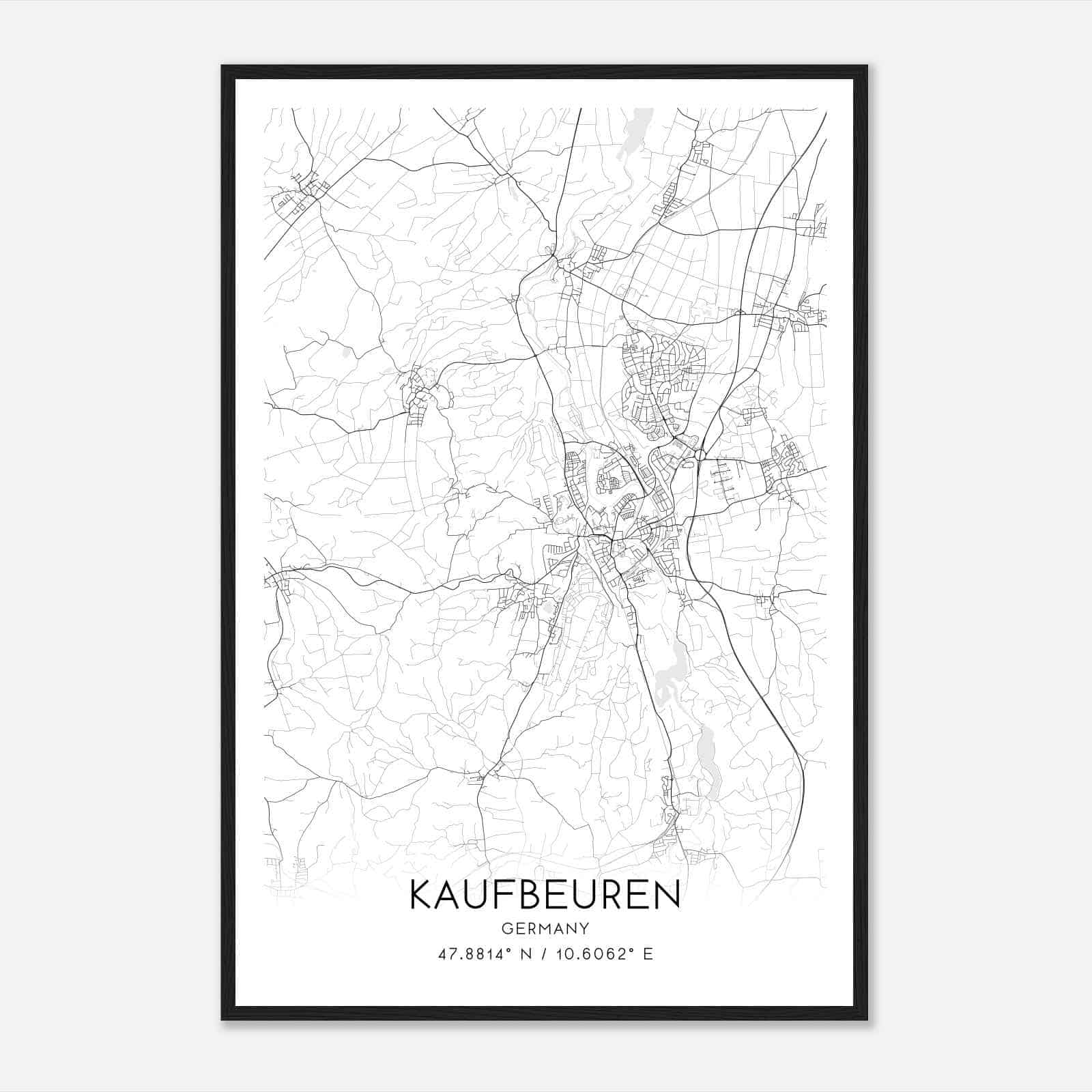 Kaufbeuren Germany Map Poster, Modern Home Decor Wall Art Print