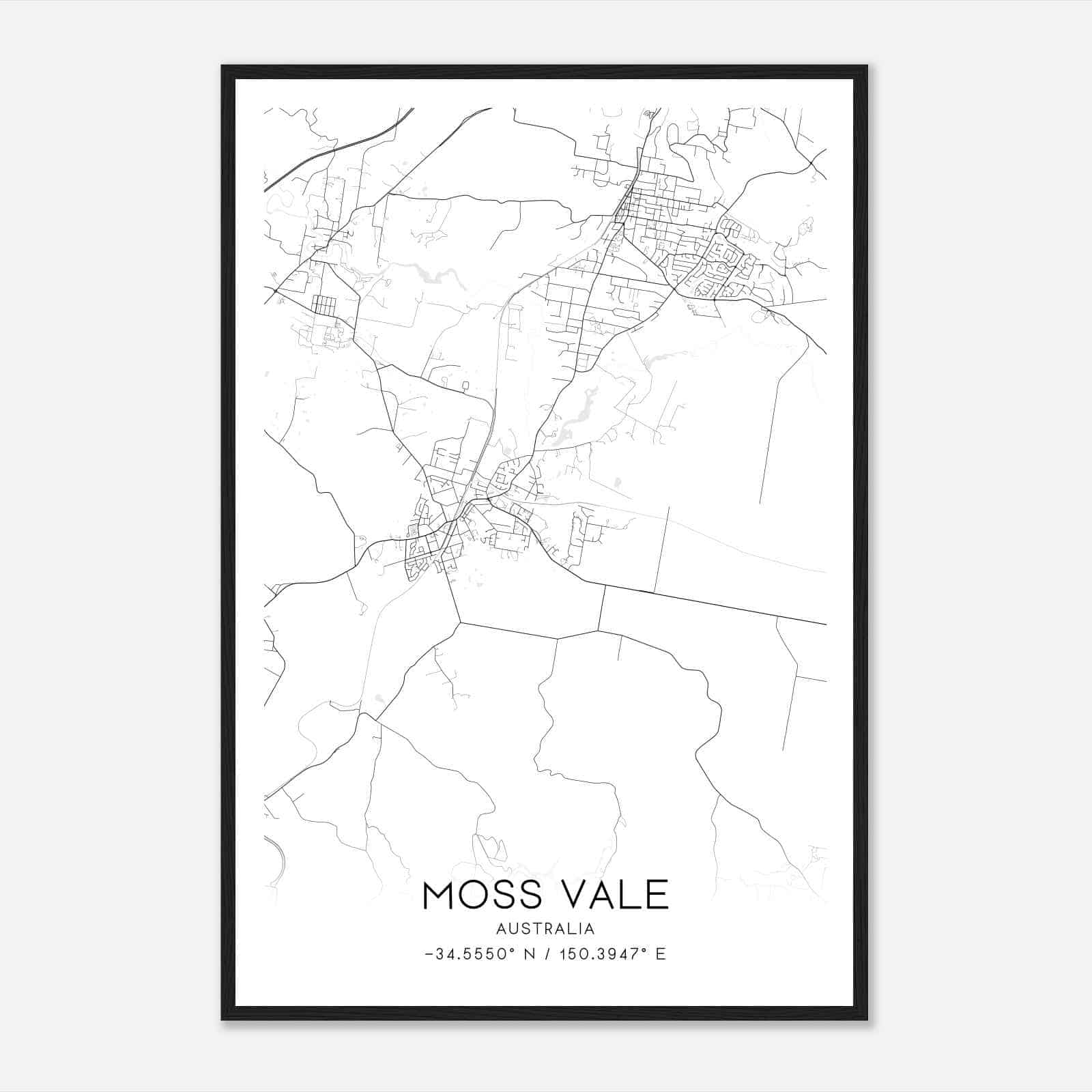 Moss Vale Australia Map Poster, Modern Home Decor Wall Art Print