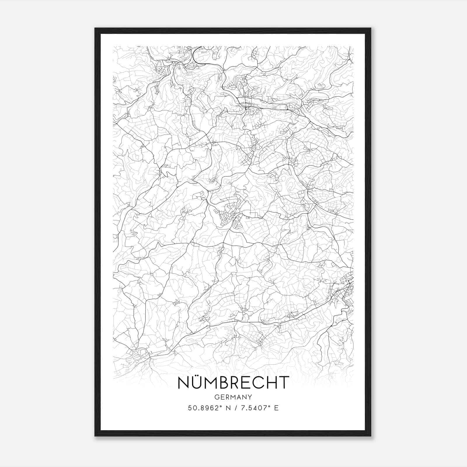 Numbrecht Germany Map Poster, Modern Home Decor Wall Art Print